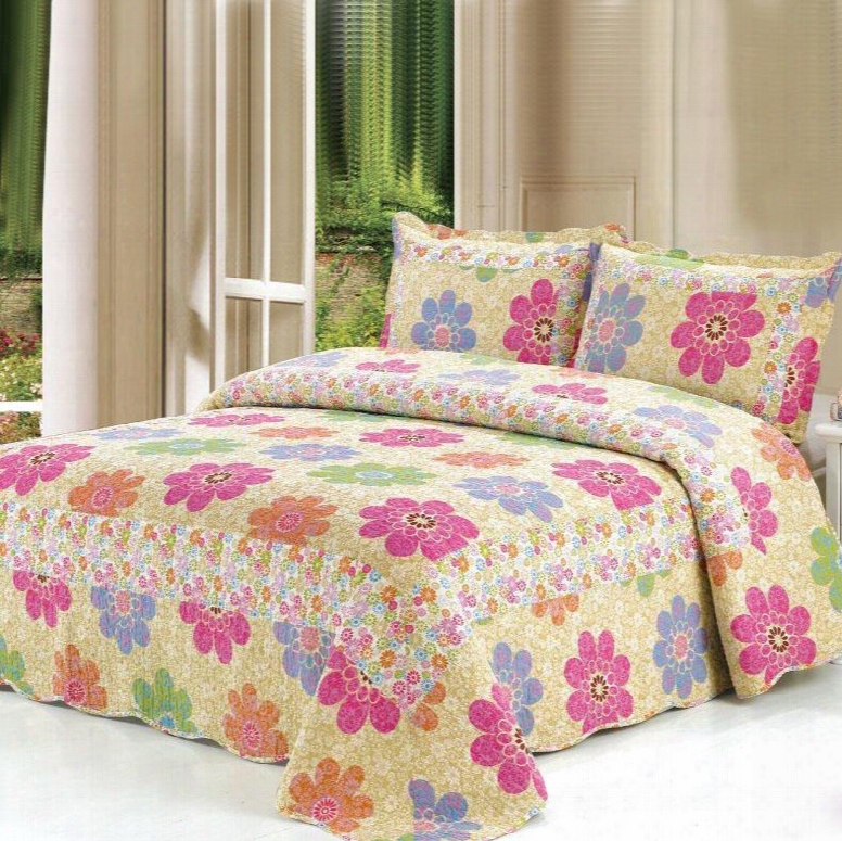 Romantic Brighht Color Flowers Pattern Bed In A Bag Set