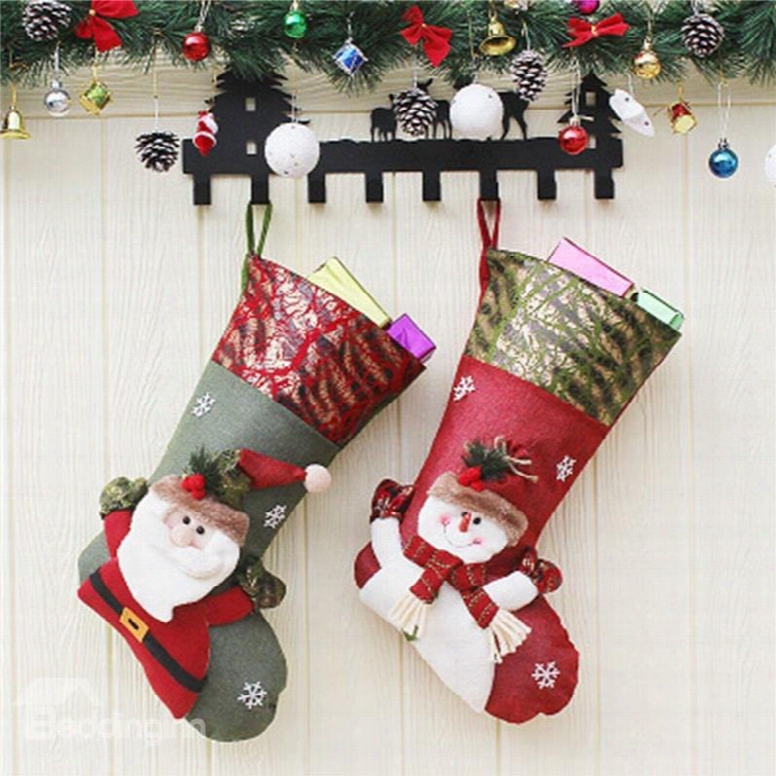 Santa Decoration Classic Non-woven Fabric And Wool Red Christmas Stocking