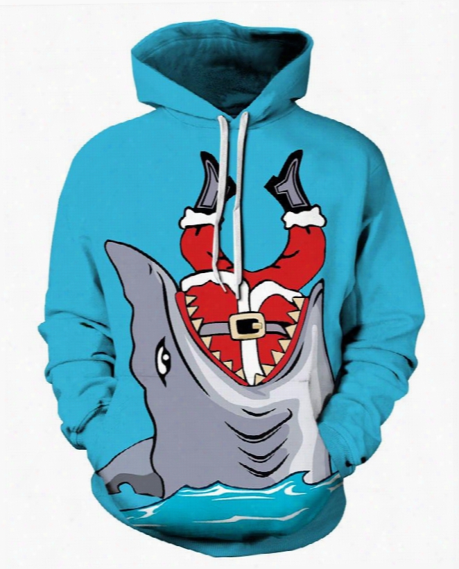 Shark Eat Santa Christmas Long Sleeve 3d Pattern Hoodie