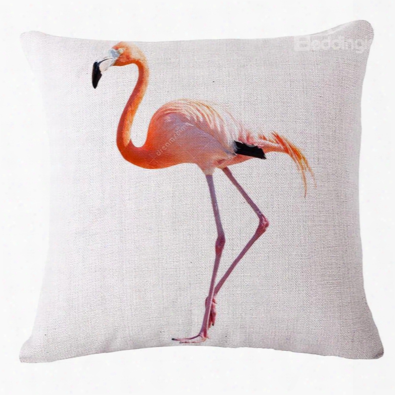 Simple Pink Flamingo Print White Throw Pillow