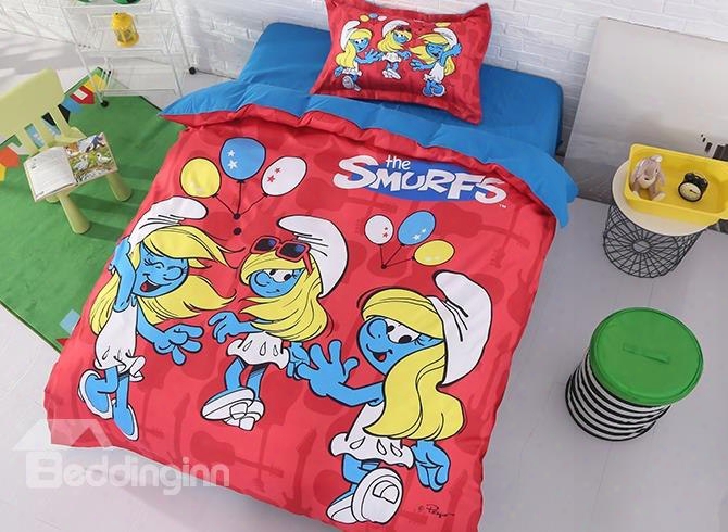 Smurfette With Balloons Twin 3-piece Kids Bedding Sets/duvet Covers