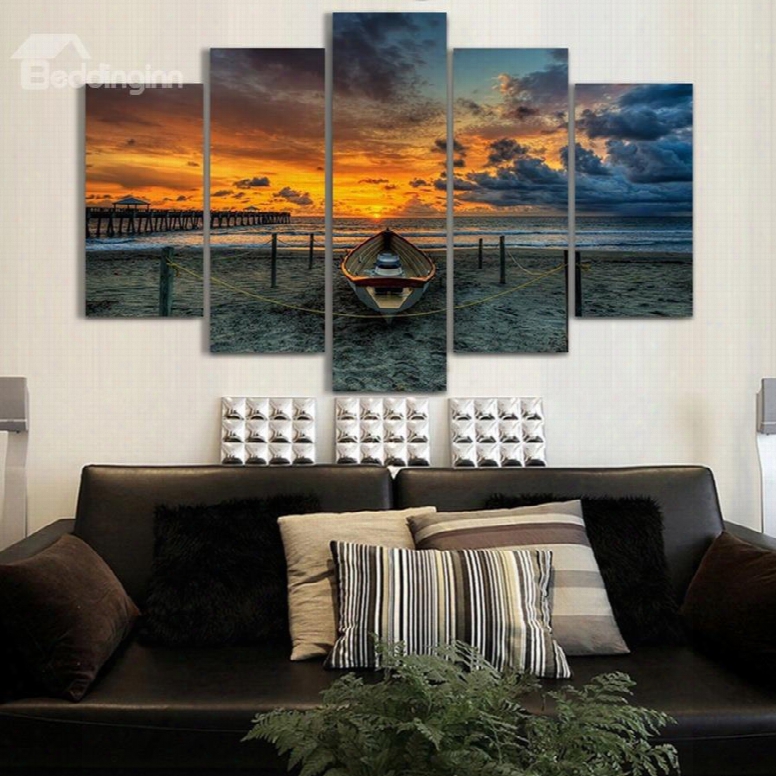 Sunset And Sea 5-piece Canvas Hung Non-framed Wall Prints