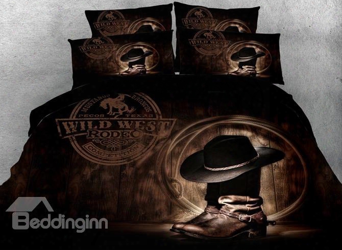 Super Cool Cowboy Hat On Boots Print 5-piece Comforter Sets