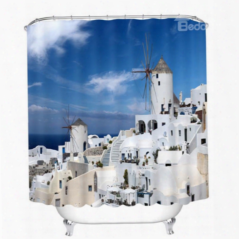 The Beautiful Town In Greece Aegean Sea Printing Bathroom 3d Shower Curtain