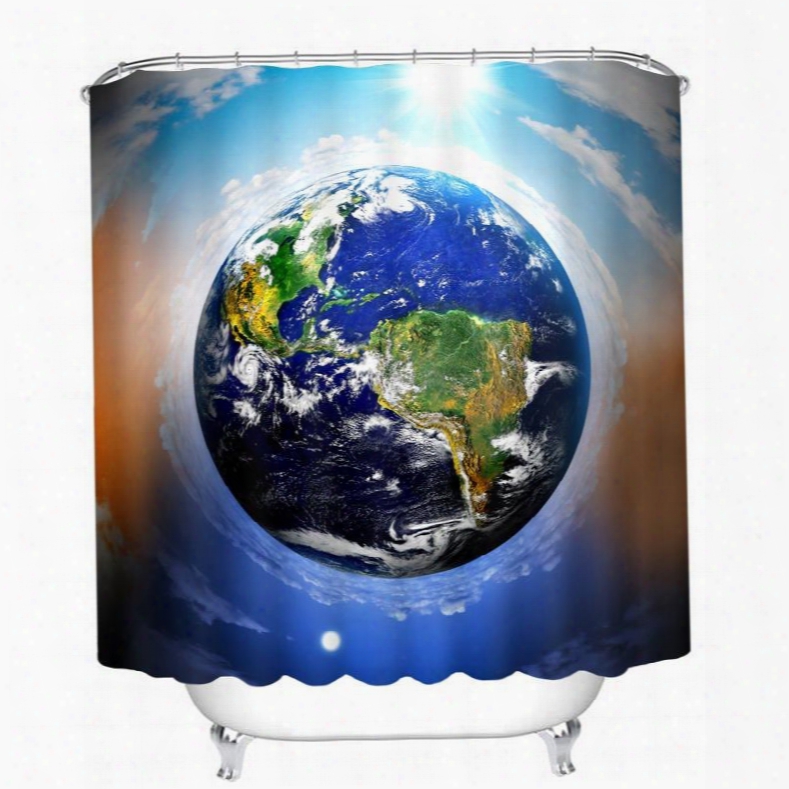 The Earth Overlooking In The Space 3d Printed Bathroom Waterproof Shower Curtain