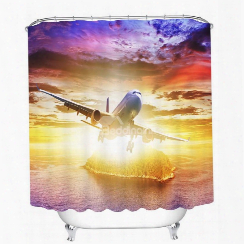 The Plane Rushing To The Sky 3d Printed  Bathroom Waterproof Shower Curtain
