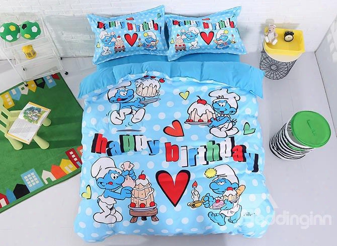 The Smurfs Happy Birthday 4-piece Blue Bedding Sets/duvet Covers