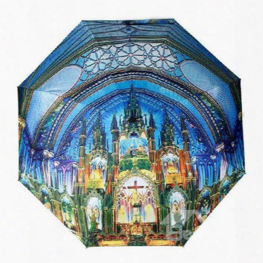 Top Quality Amazing 3d Three-dimensional Church Pattern Sun Protection Umbrella