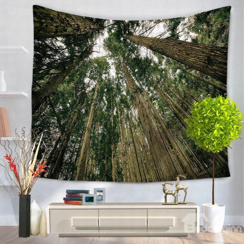 Towering Green Trees Nature Pattern Decorative Hanging Wall Tapestry