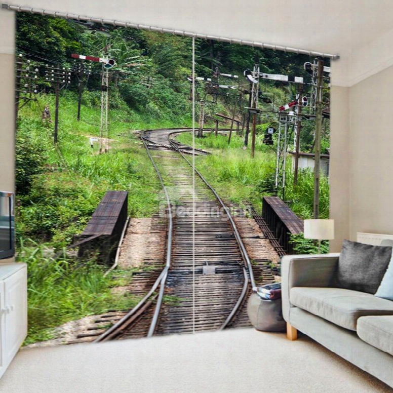 Train Track In The Countryside 3d Printed Polyester Curtain