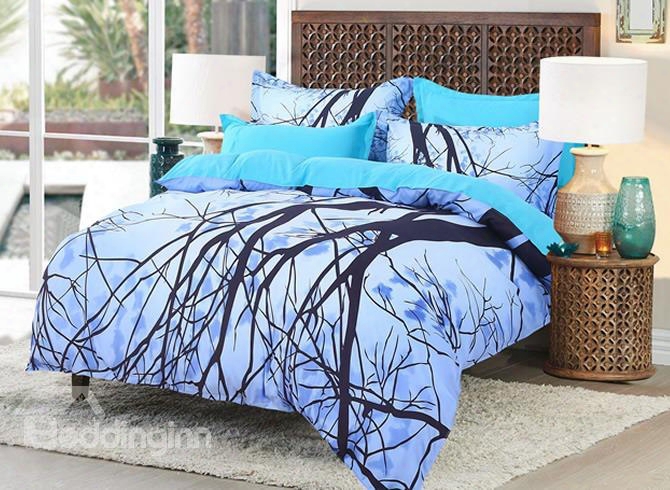 Tree Branches Pattern Light Blue 4-piece Polyester Bedding Sets/duvet Cover