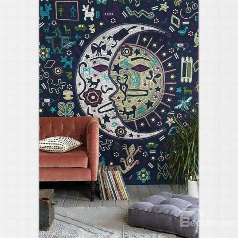 Tribal Moon And Sun Prints Bohemian Style Hanging Wall Tapestry