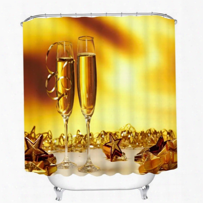 Two Cups Champagne 3d Printed Bathroom Waterproof Shower Curtain