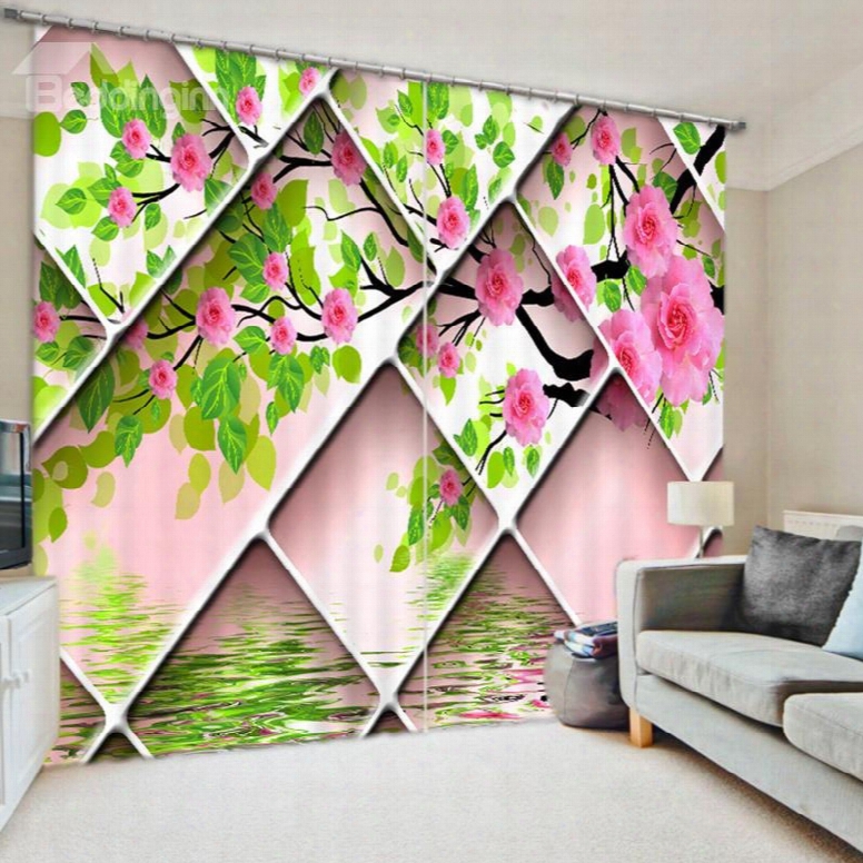 Unique Pink Flowers 3d Printed Polyester Curtain