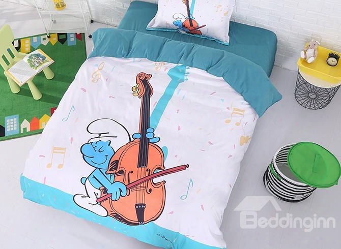 Violin Smurf Printed Twn 3-piece Kids Bedding Sets/duvet Covers