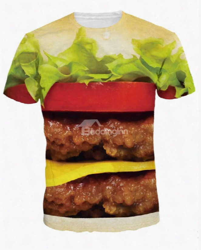 Vivid Round Neck Hamburger Pattern 3d Painted T-shirt