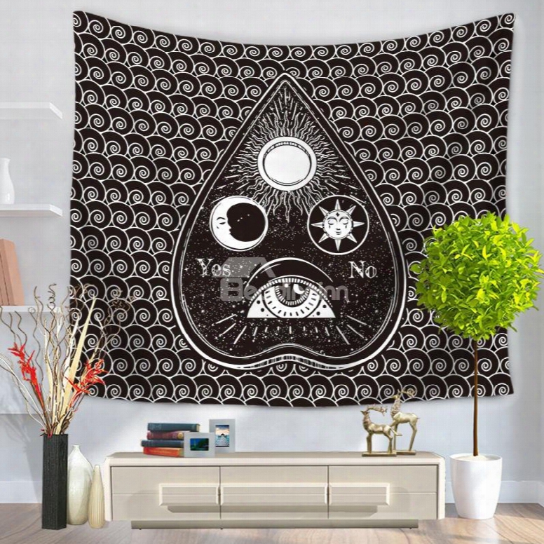 Water Drop Shape With Eye Sun And Moon Inside Pattern Decorative Hanging Wall Tapestry