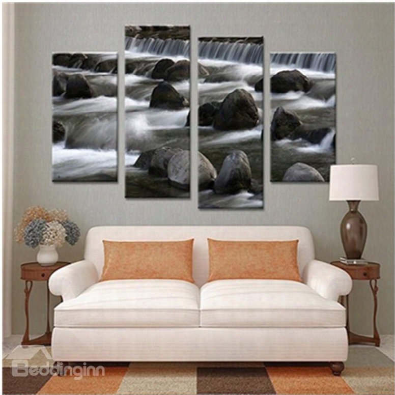 Waterfall And Stones Hanging 4-piece Canvas Waterproof And Eco-friendly Non-framed Prints