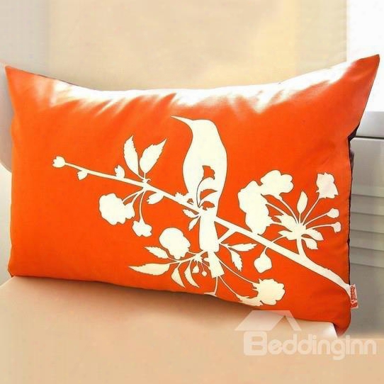 White Bird And Flowers Pattern Bright Color Background Throw Pillow