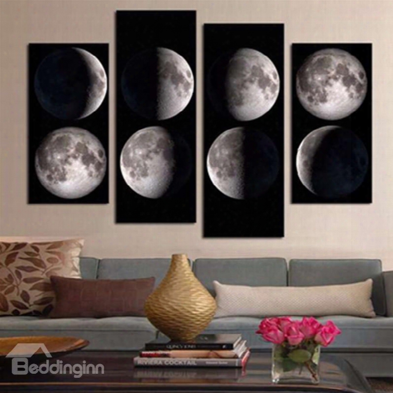 White Planets On Black Background Hanging 4-piece Canvas Waterproof Eco-friendly Non-framed Prints