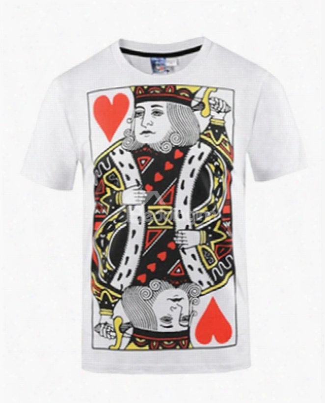 White Poker K Printing Polyester Round Neck Men's 3d T-shirts