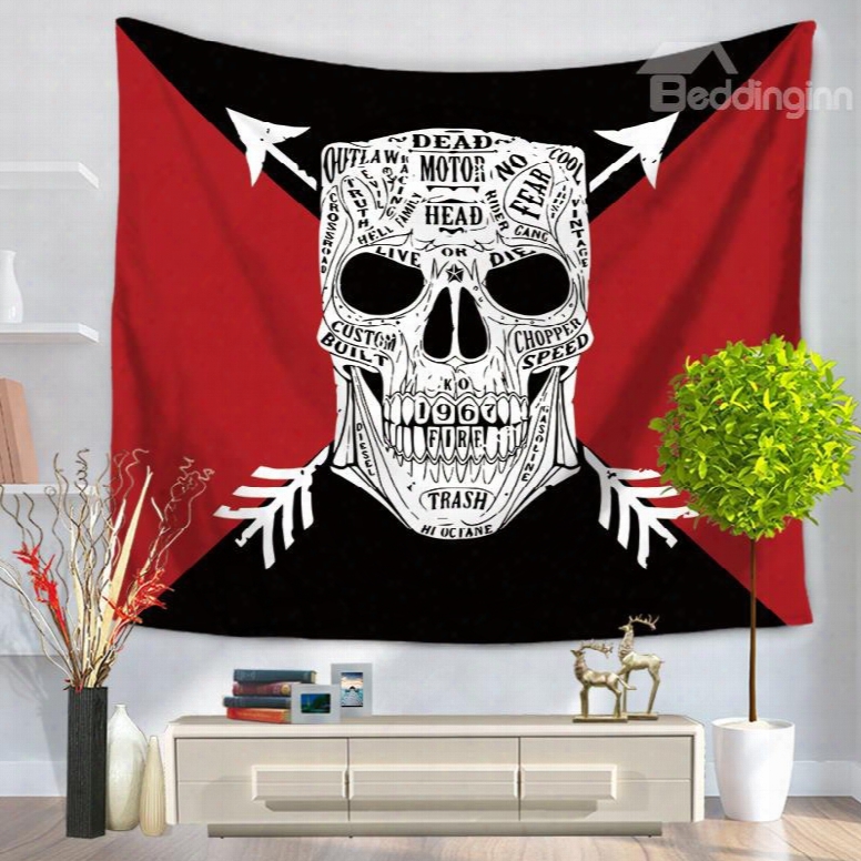 White Skull Printed With Letters Red And Black Triangle Decorative Hanging Wall Tapestry