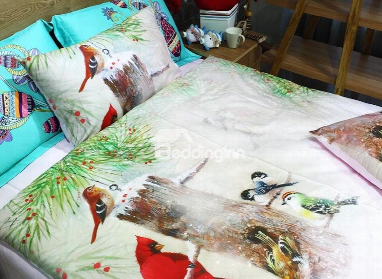 Woodpecker And Tree Print 3-piece Kids Ctoton Duvet Cover Sets