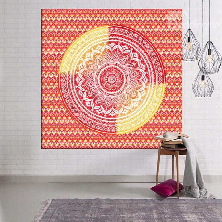 Yellow And Orange Red Mandala Pattern Ethnic Style Hanging Wall Tapestries