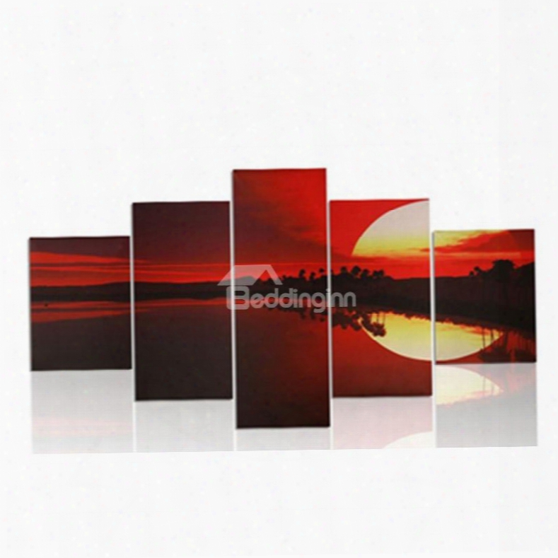 Yellow Sun And Red Sky 5-piece Canvas Hung Non-framed Wall Prints