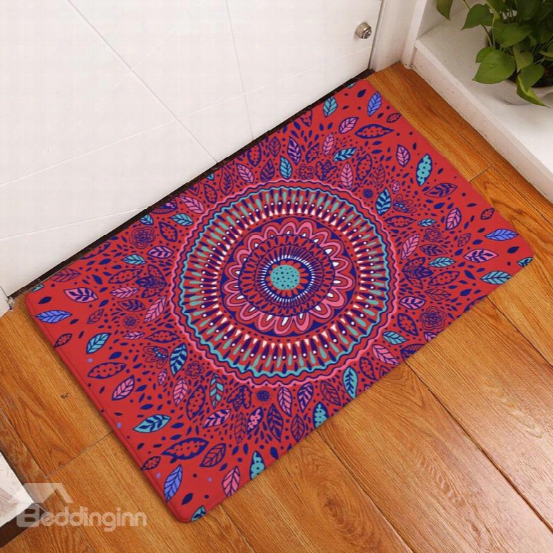 16␔24in Flower Bohemian Style F Lannel Water Absorption Soft And Nonslip Red Bath Rug