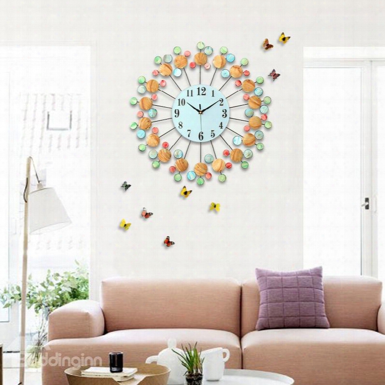 24␔24in Colorful Diamonds Embellishing Round Dial Iron Frames Battery Hanging Wall Clock