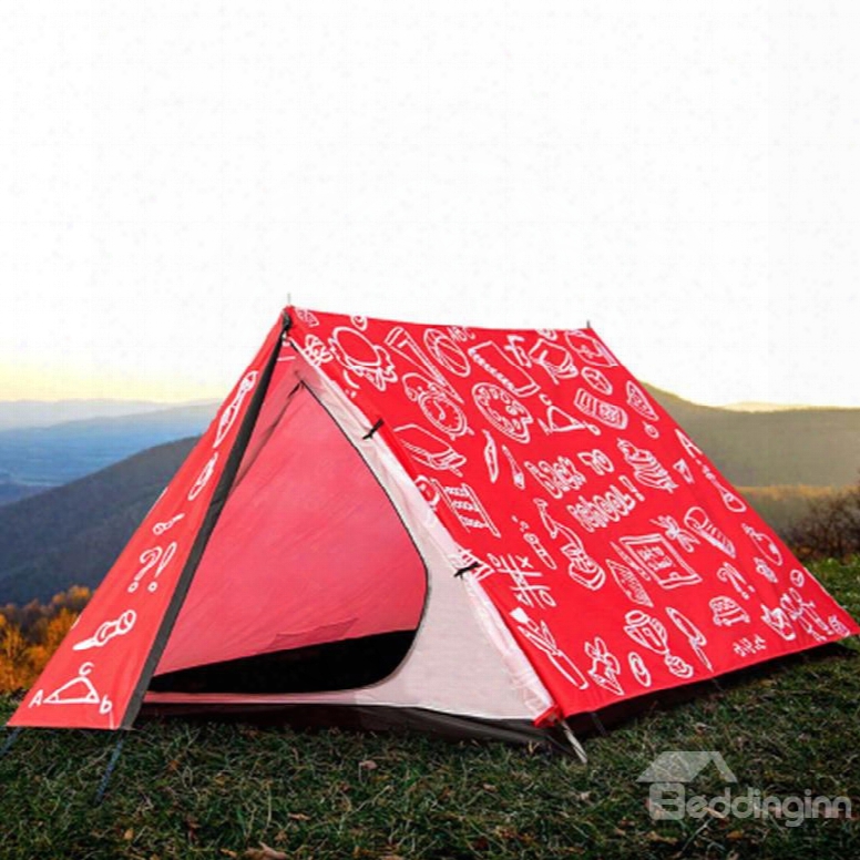 3-person Pencil Drawing Pattern Windproof Quick-set Up Outdoor Waterproof Camping Tent