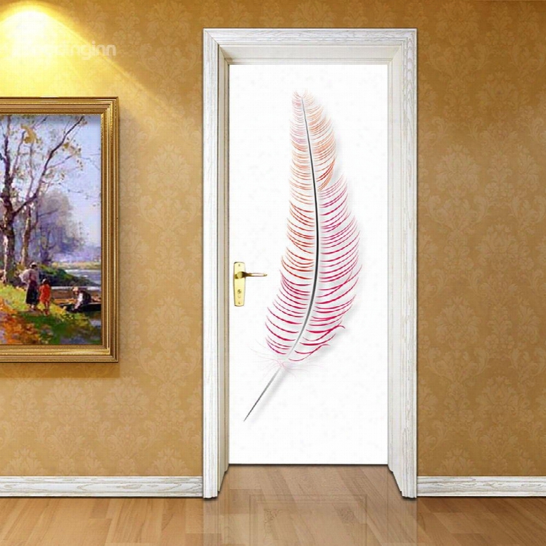 30␔79in Red Feather Pattern Pvc Environmental And Waterproof 3d Door Mural