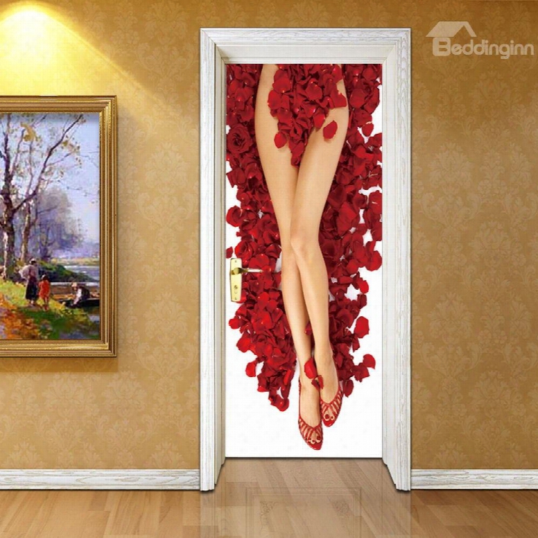 30␔79in Red Petals And Sexy Legs Pvc Environmental And Waterproof 3d Door Mural
