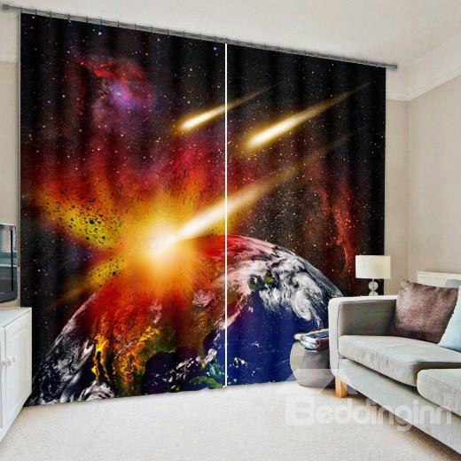 3d Amazing Planets Collision 2 Panels Quickening Room Custom Curtain