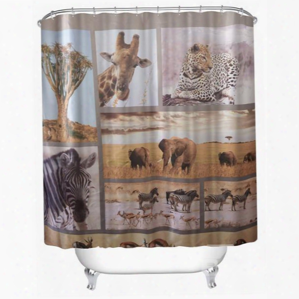 3d Animal World Printed Polyester Bathroom Shower Curtain