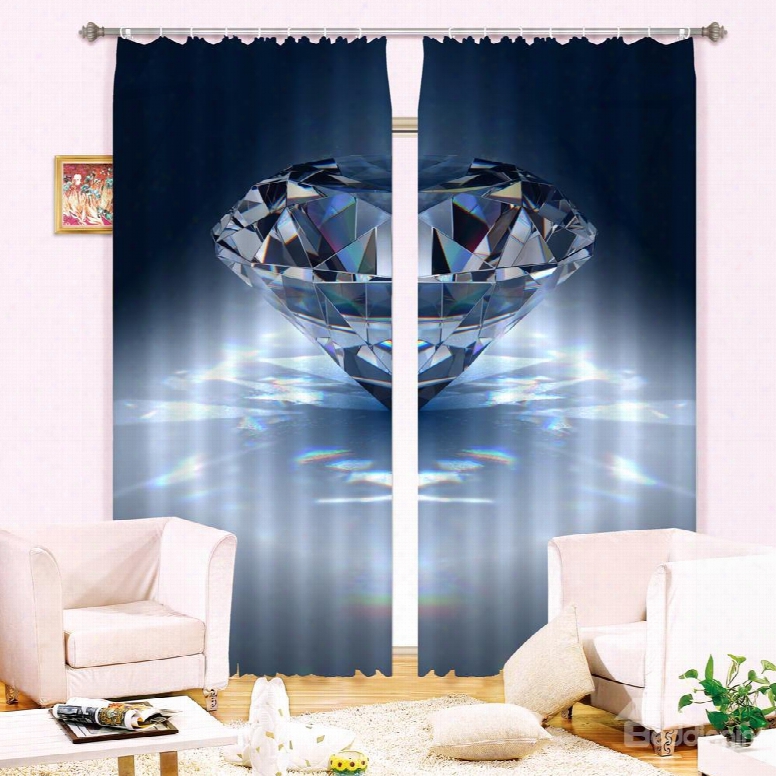 3d Beautiful Light Blue Diamond Printed Living Room Decorative And Blackout Curtain