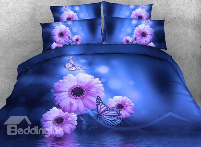 3d Butterflies And Daisy Printed 5-piece Comforter Sets