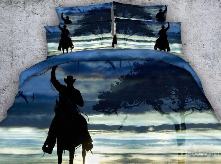 3d Cowboy On Horse Shadow Printed Cotton 4-piec Bedding Sets/duvet Covers