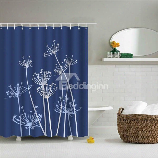 3d Dandelion Printed Polyester Blue Bathroom Shower Curtain