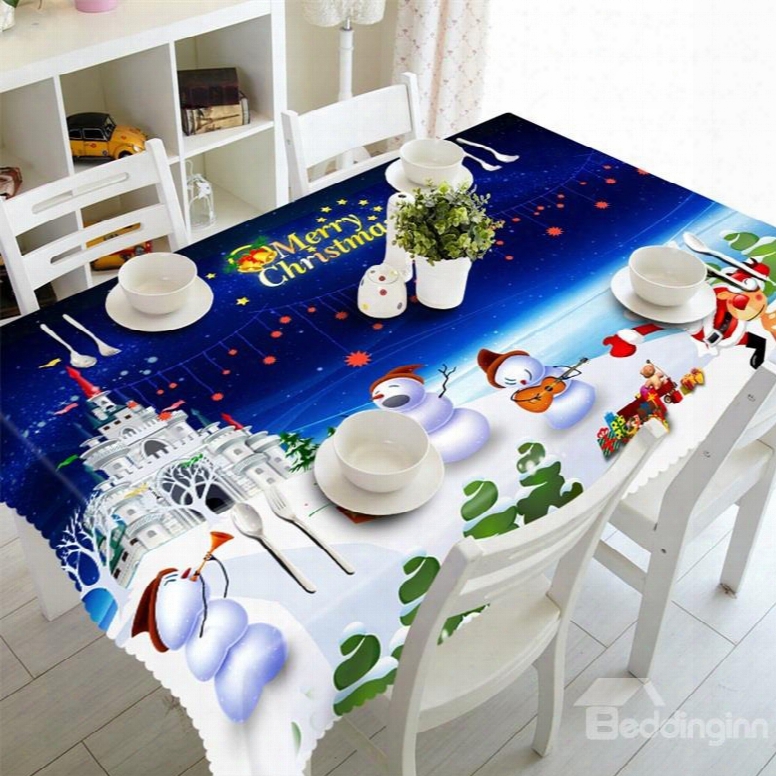 3d Happy Lovely Snowman And Their Castlep Rinted Table Runner Cloth Cover