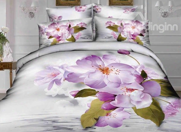 3d Light Purple Crabapple Printed Cotton 4-piece Bedding Sets/duvet Covers