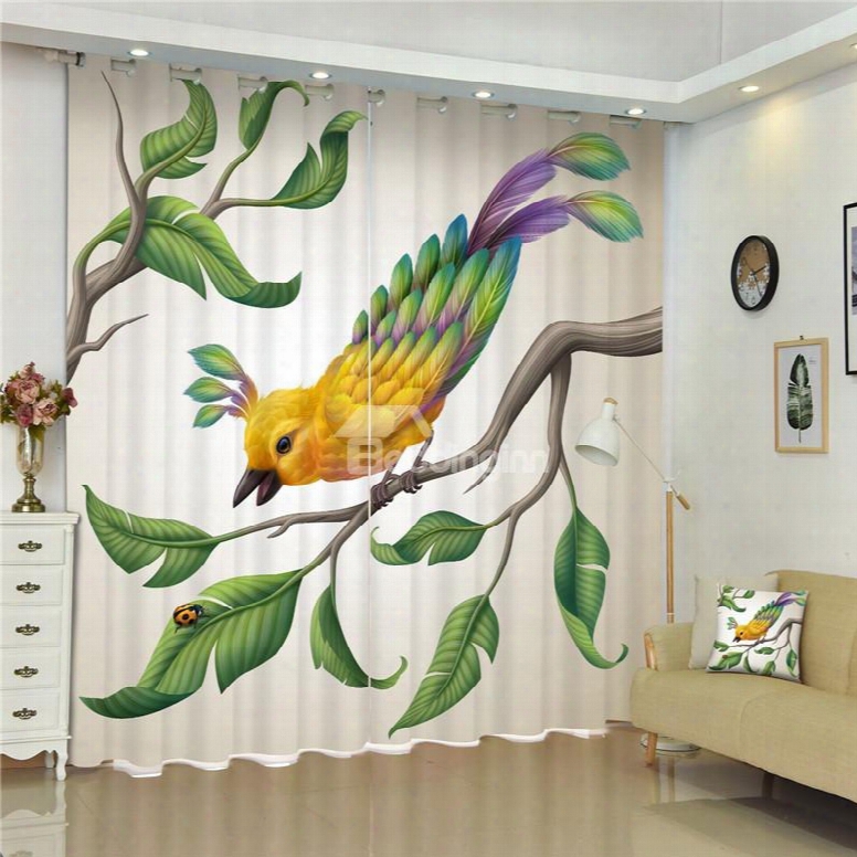 3d Lovely Bird And Bug On The Branches Printed Blackout And Decorative Bedrroom Curtain