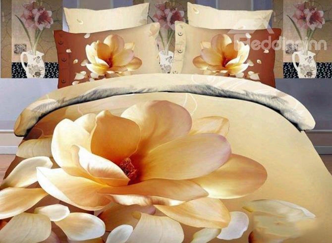 3d Magnolia Printed Elegant Style Cotton 4-piece Bedding Sets/duvet Covers