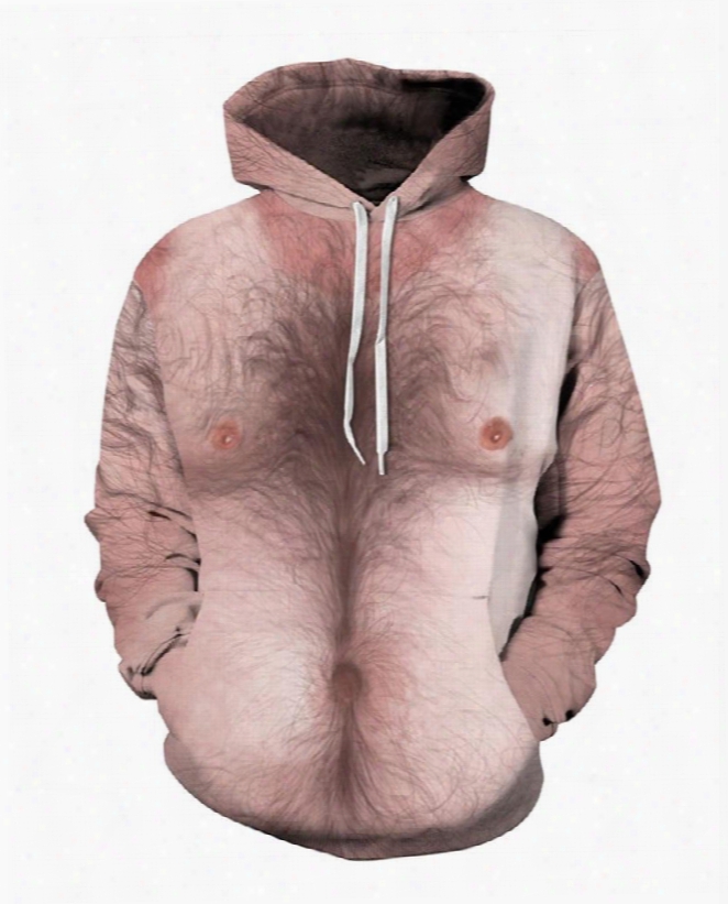 3d Pattern Soft Personalized Simulation Chest Hair Long Sleeve Spandex Hoodie