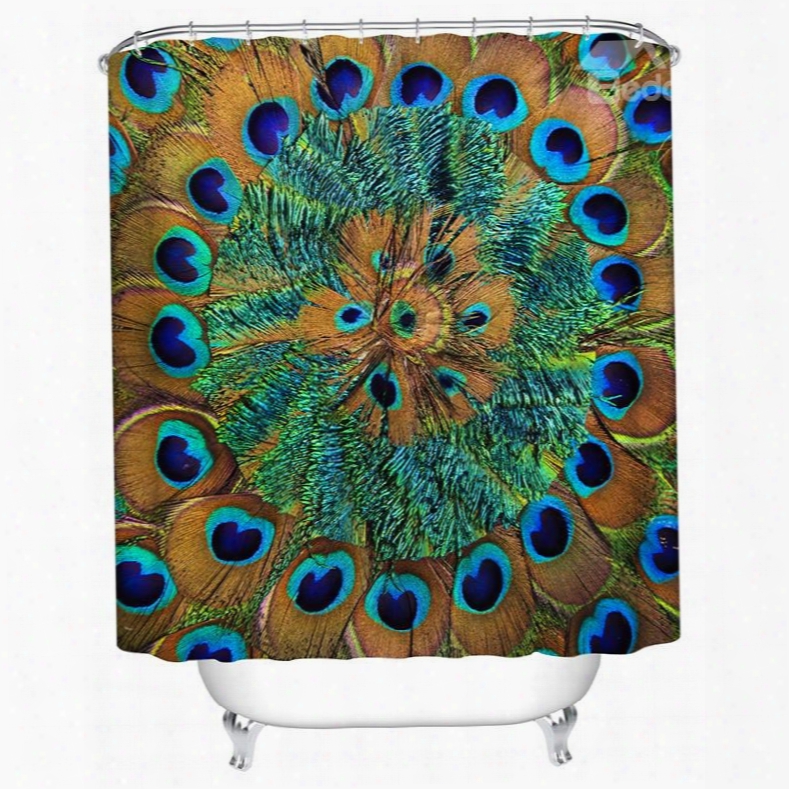 3d Peacock Feather Printed Polyester Bathroom Shower Curtain