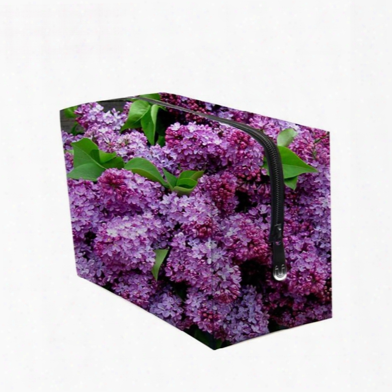 3d Portable Rose Red Lilacs Printed Pv Cosmetic Bag
