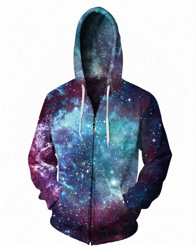 3d Print Blue Universal Cool Hoodies Pockets Zipper Galaxy Jacket