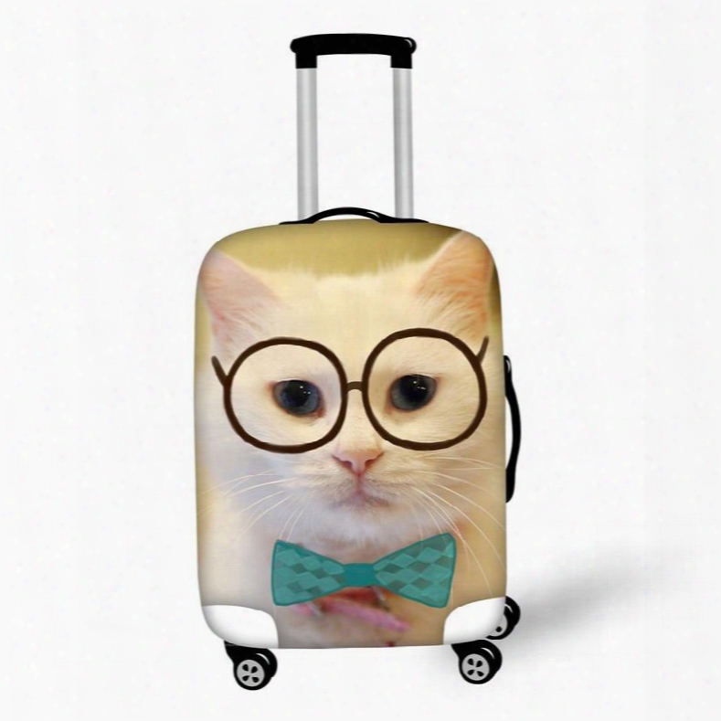 3d Printing Cat With Glasses Spandex Travel Dust Proof Luggage Cover