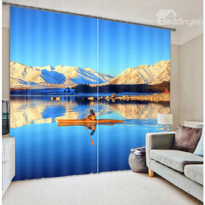 3d Rolling Mountains And Clean Lake With Blue Sky Printed Custom Existing Room Curtain